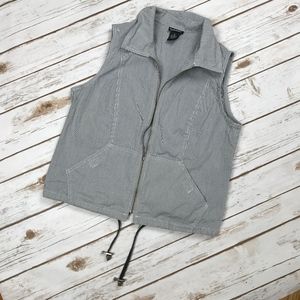 Rafaella Railroad Pinstripe White Navy Zipper Vest